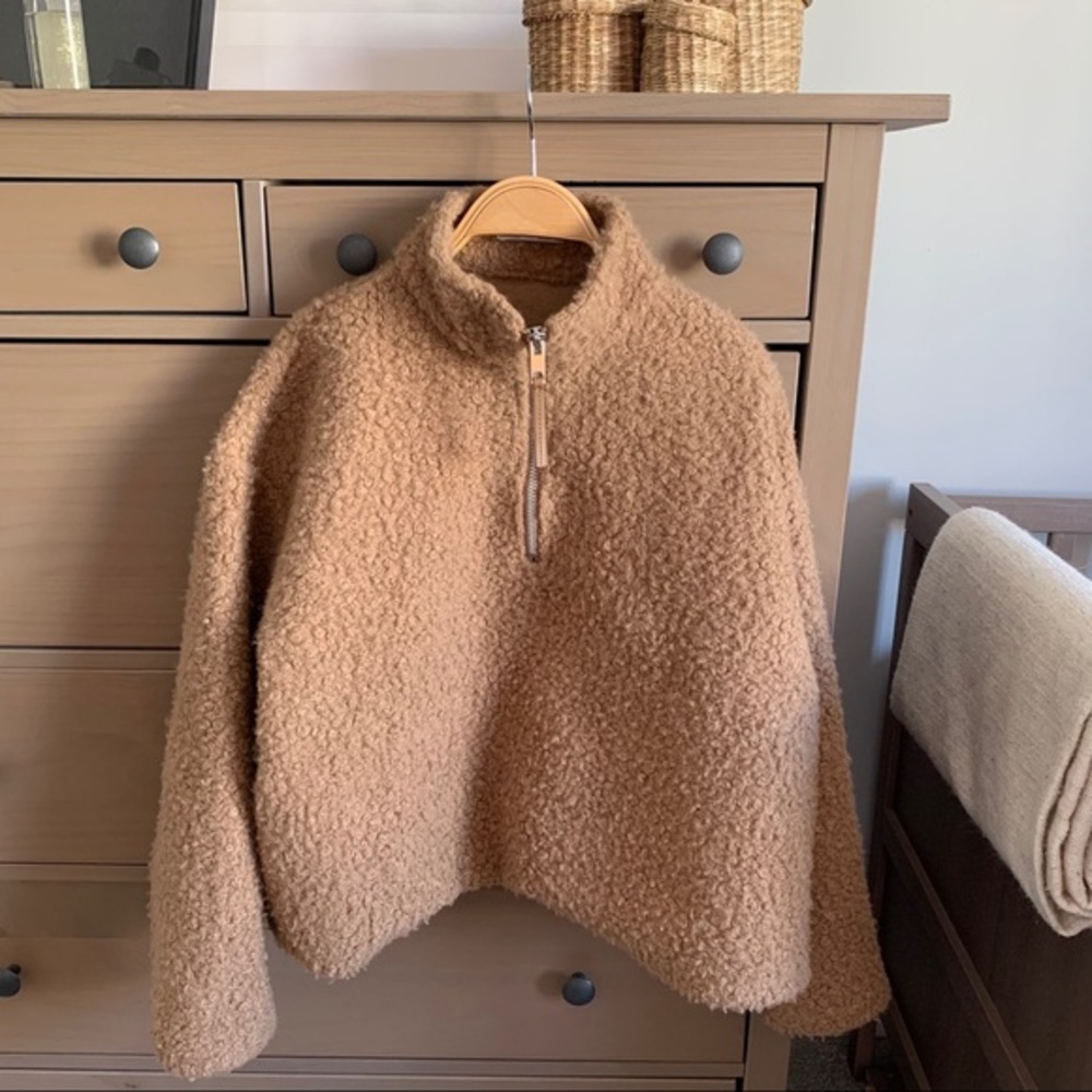 ZARA zip neck curly fleece sweater